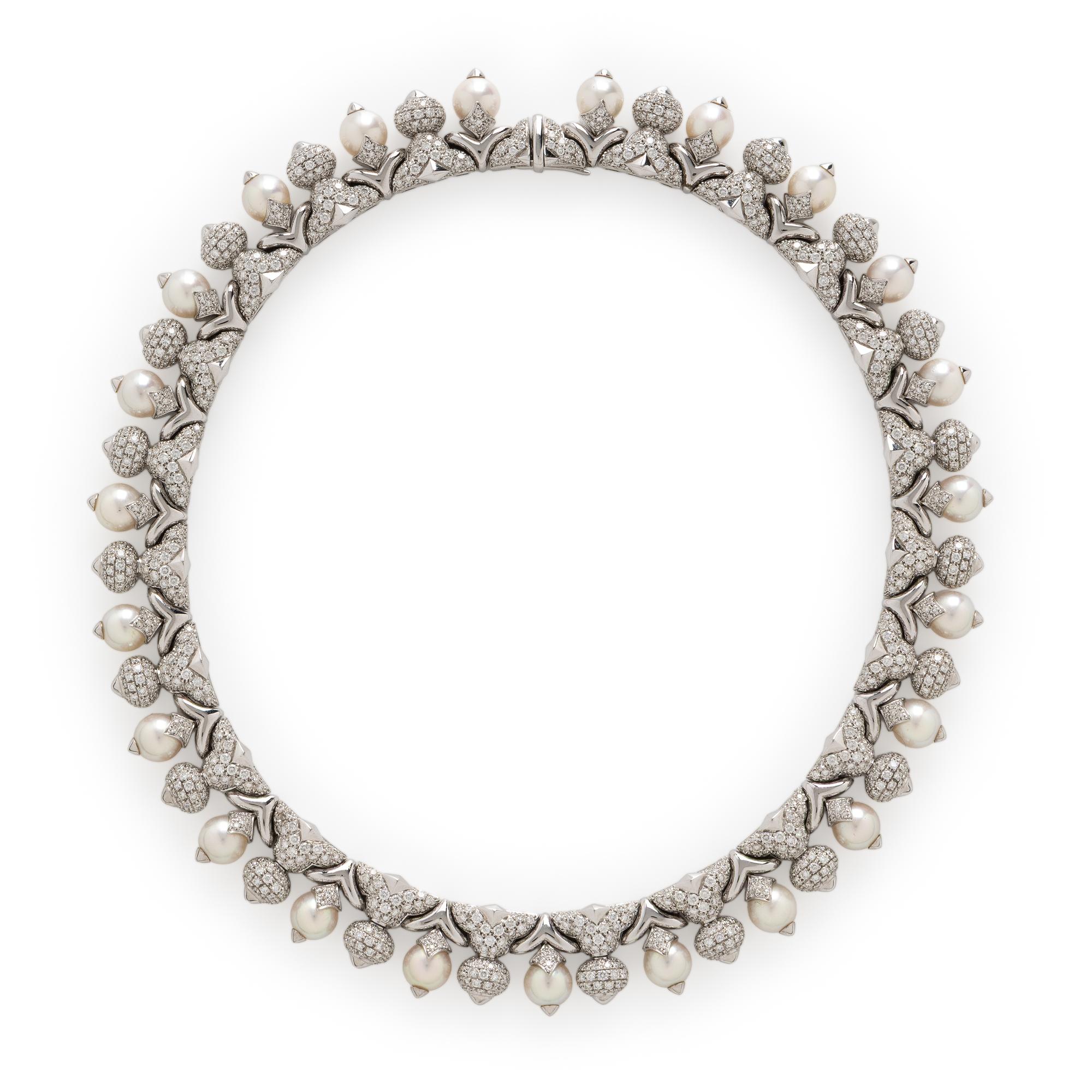 Bulgari, 'Profumo', Cultured Pearl, Diamond, and White Gold Necklace