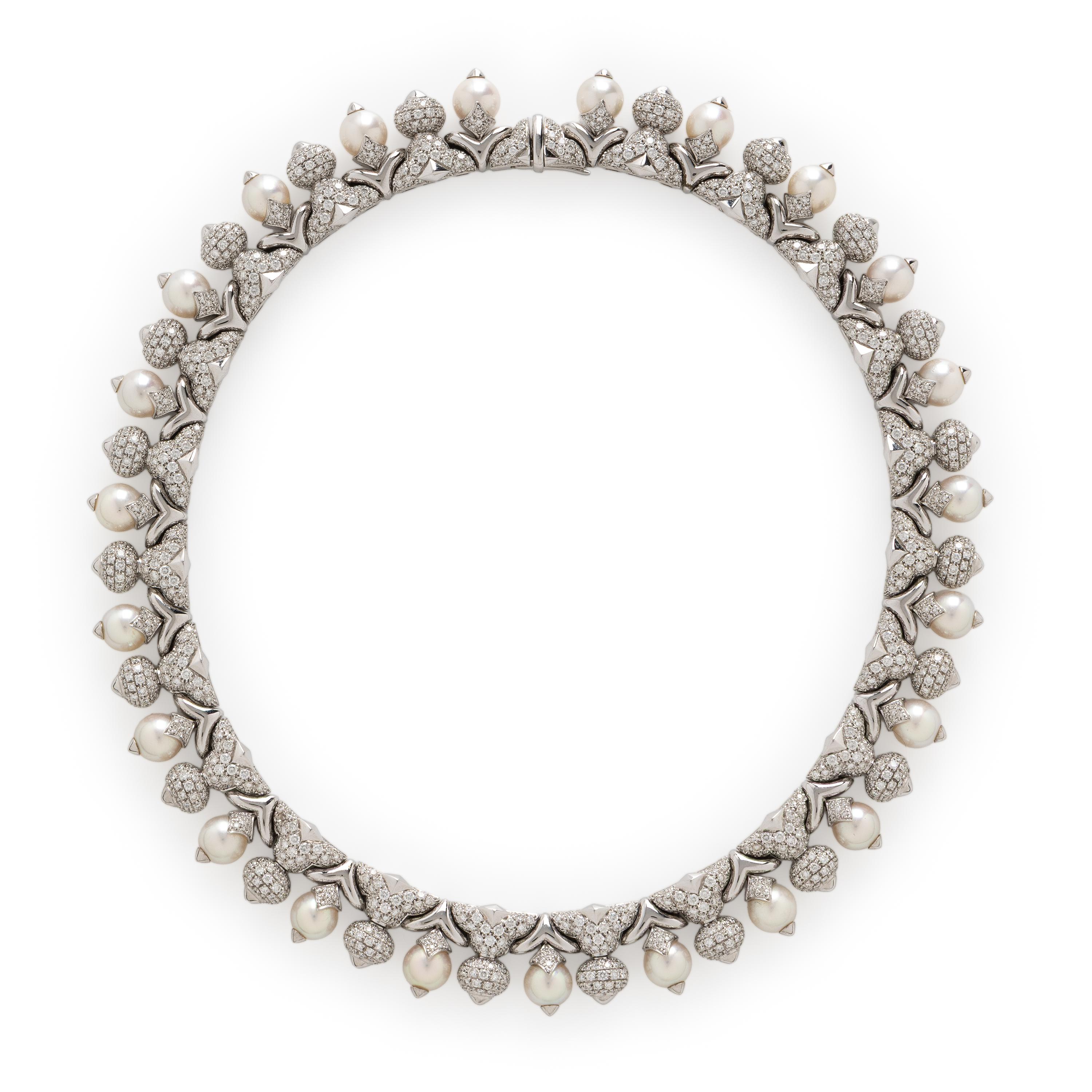 Bulgari, 'Profumo', Cultured Pearl, Diamond, and White Gold Necklace