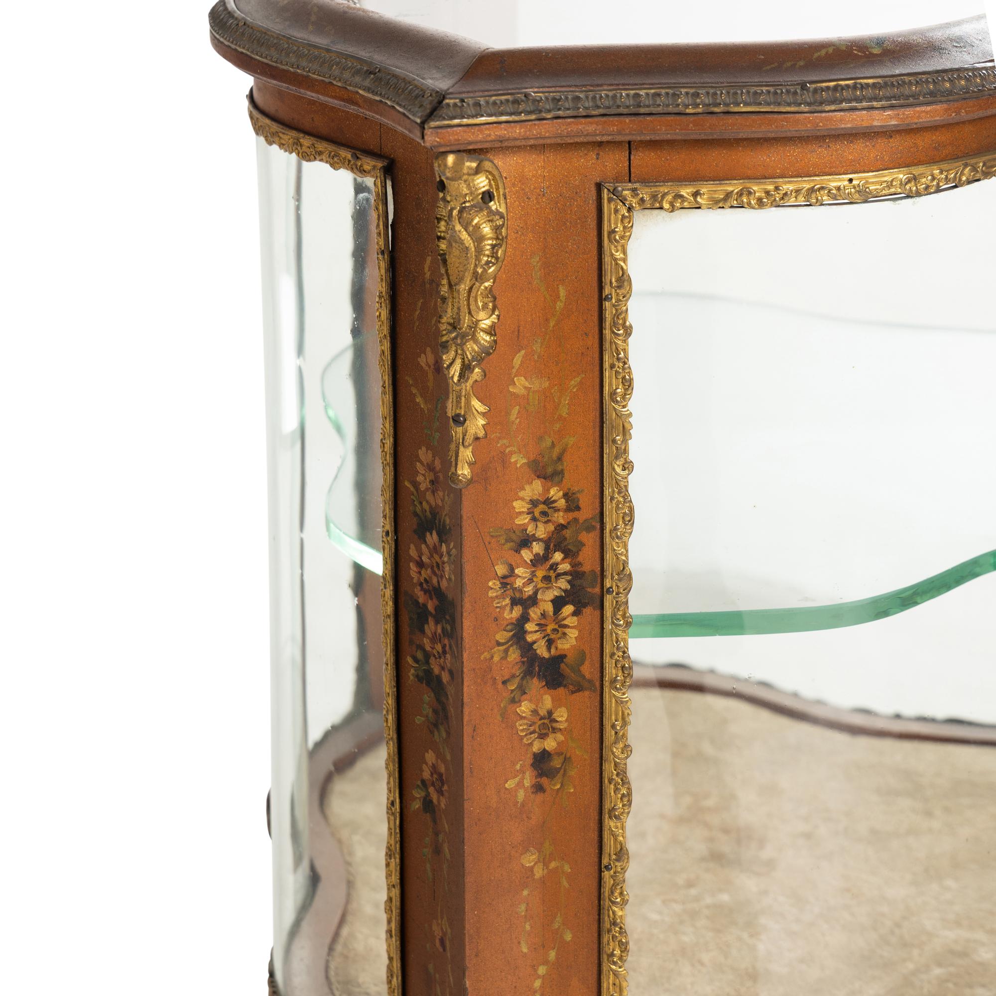 A Louis XV Style Polychrome Painted and Gilt-Bronze Mounted Vitrine