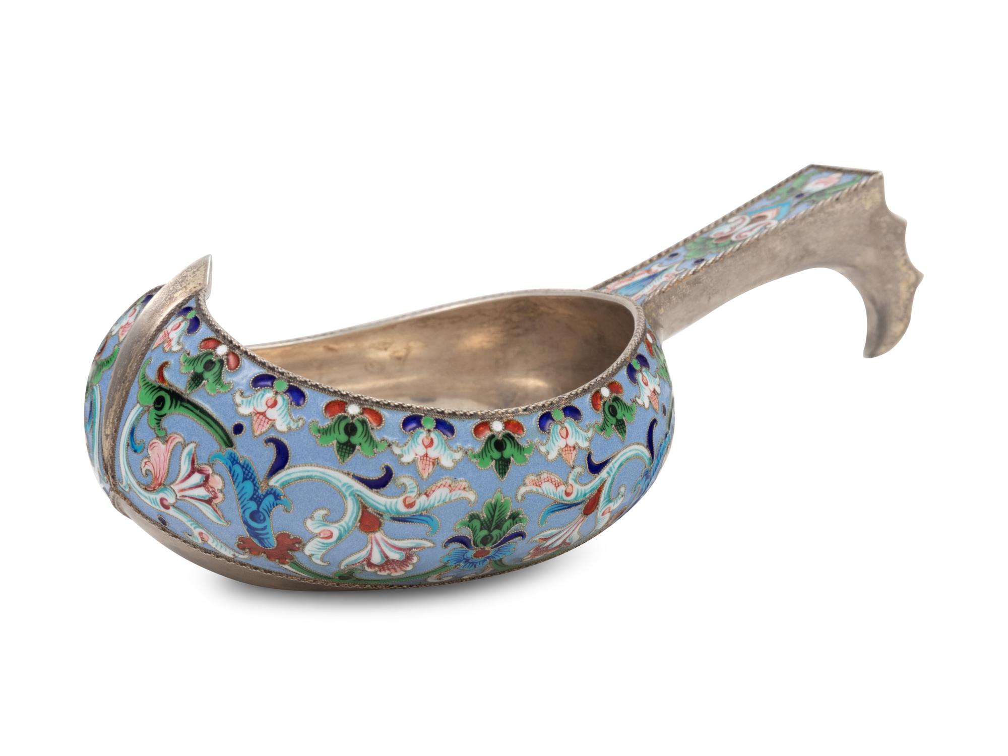 A Russian Shaded Enamel Silver Kovsh