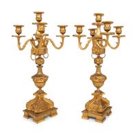 A Pair of Napoleon III Gilt Bronze Five-Light Candelabra