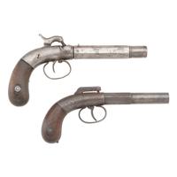 Two Single Shot Percussion Pistols: Bacon Bar Hammer & Stocking