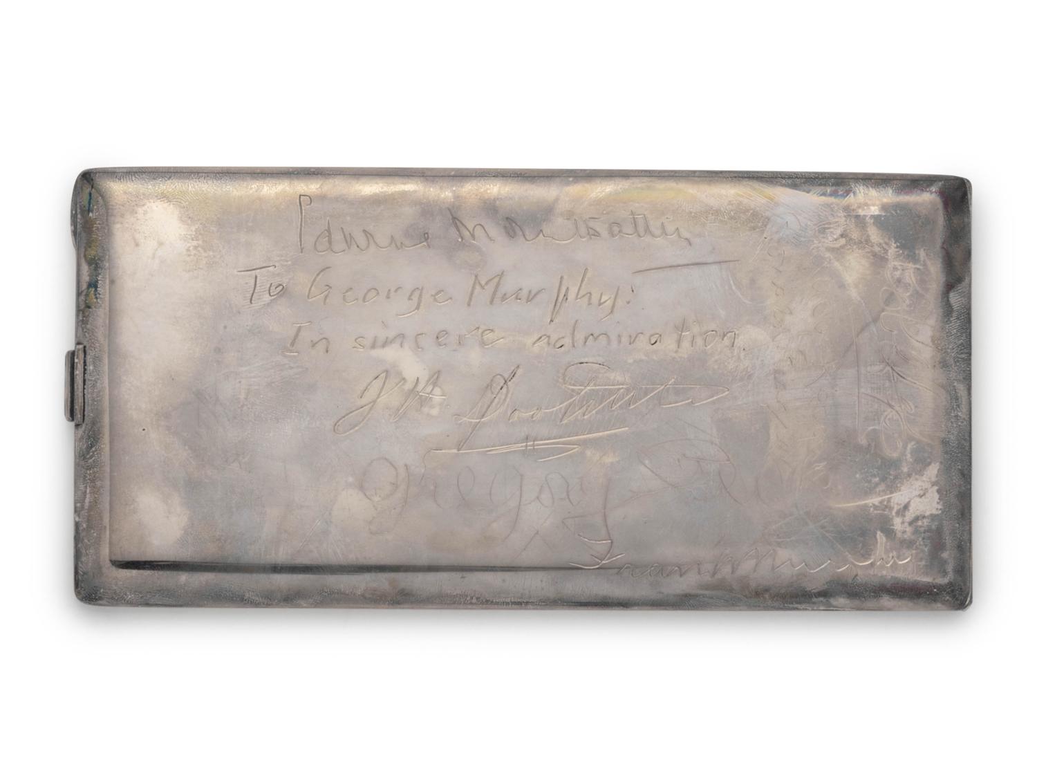 STERLING SILVER AND SAPPHIRE AUTOGRAPHED CIGARETTE CASE