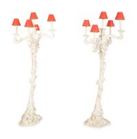A Pair of Grotto Style White-Painted Composition Six-Light Torchères
