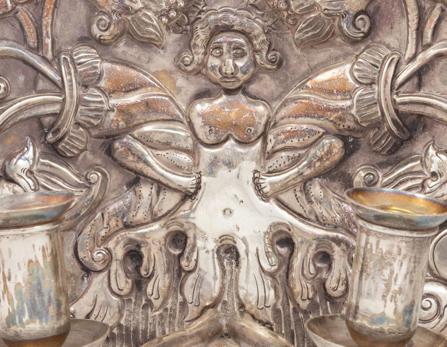 A Pair of Continental Silver Two-Light Sconces
