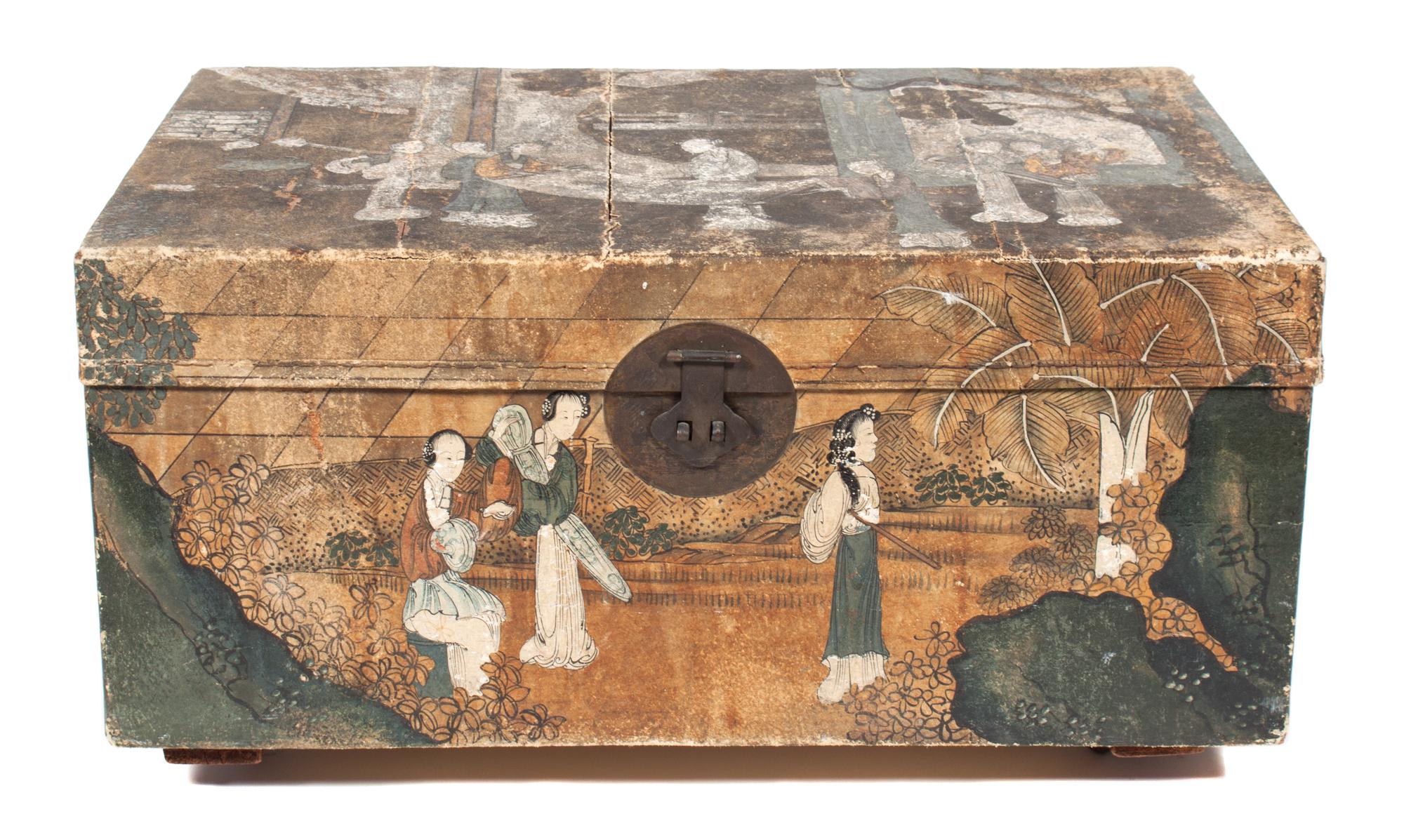 A Chinese Fabric Covered Trunk Height 14 x width 28 x depth 18 inches. — 19TH/20TH CENTURY