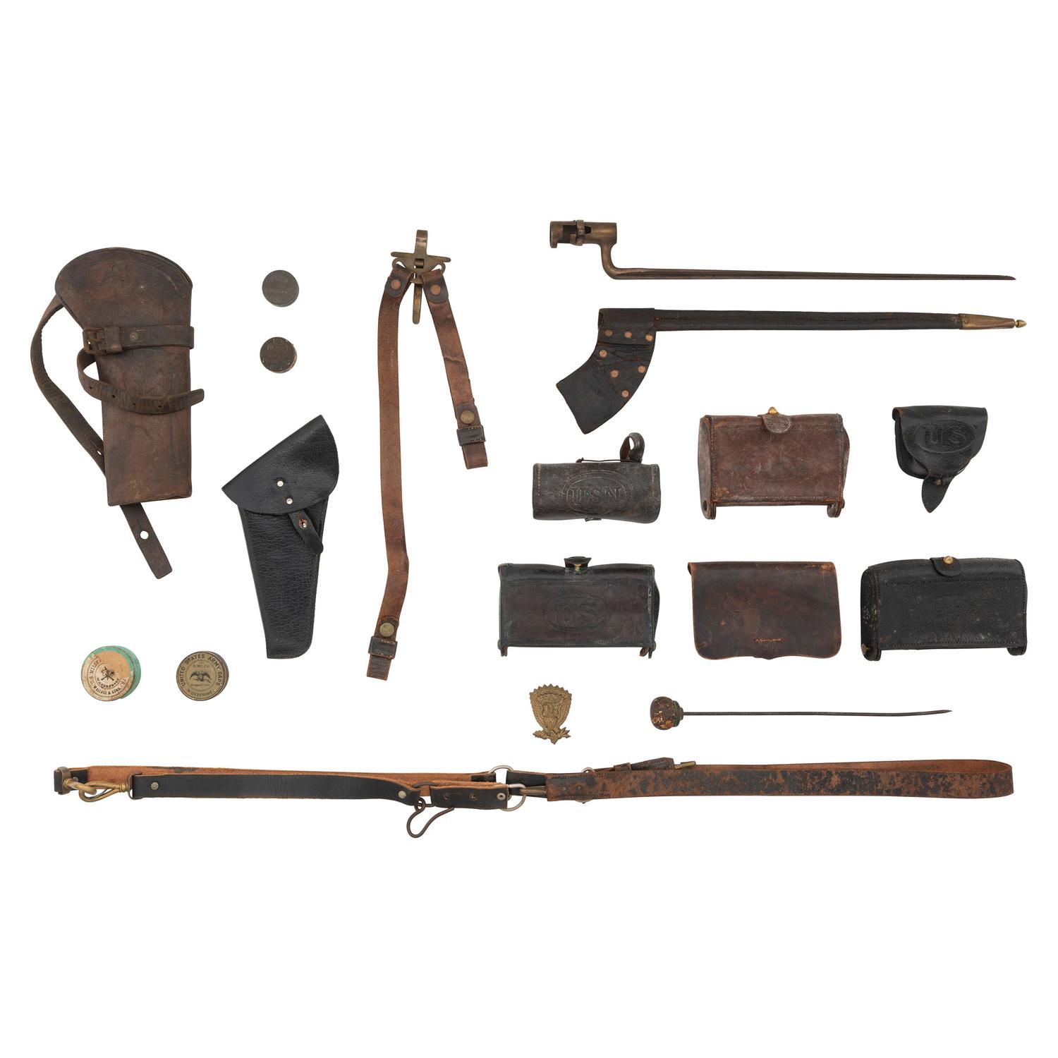 Group of Civil War and Indian Wars Era Cartridge Boxes and Leather Accoutrements