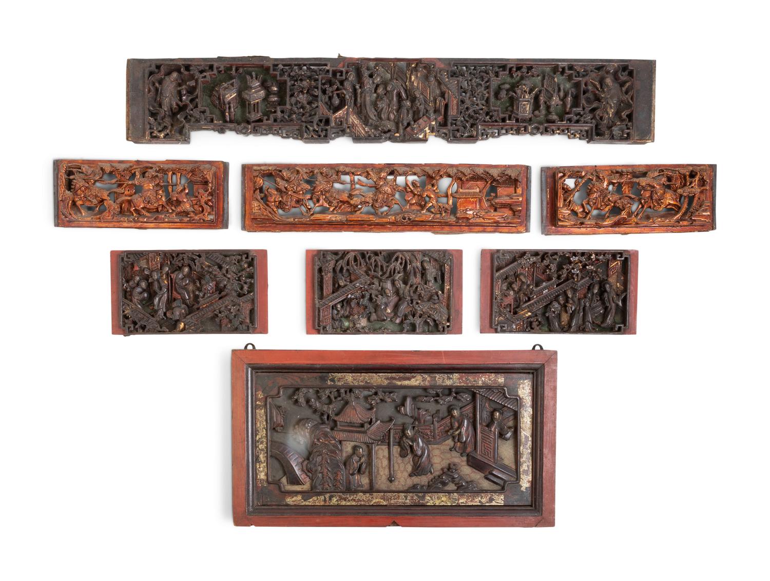 Ten Chinese Carved Wood Panels