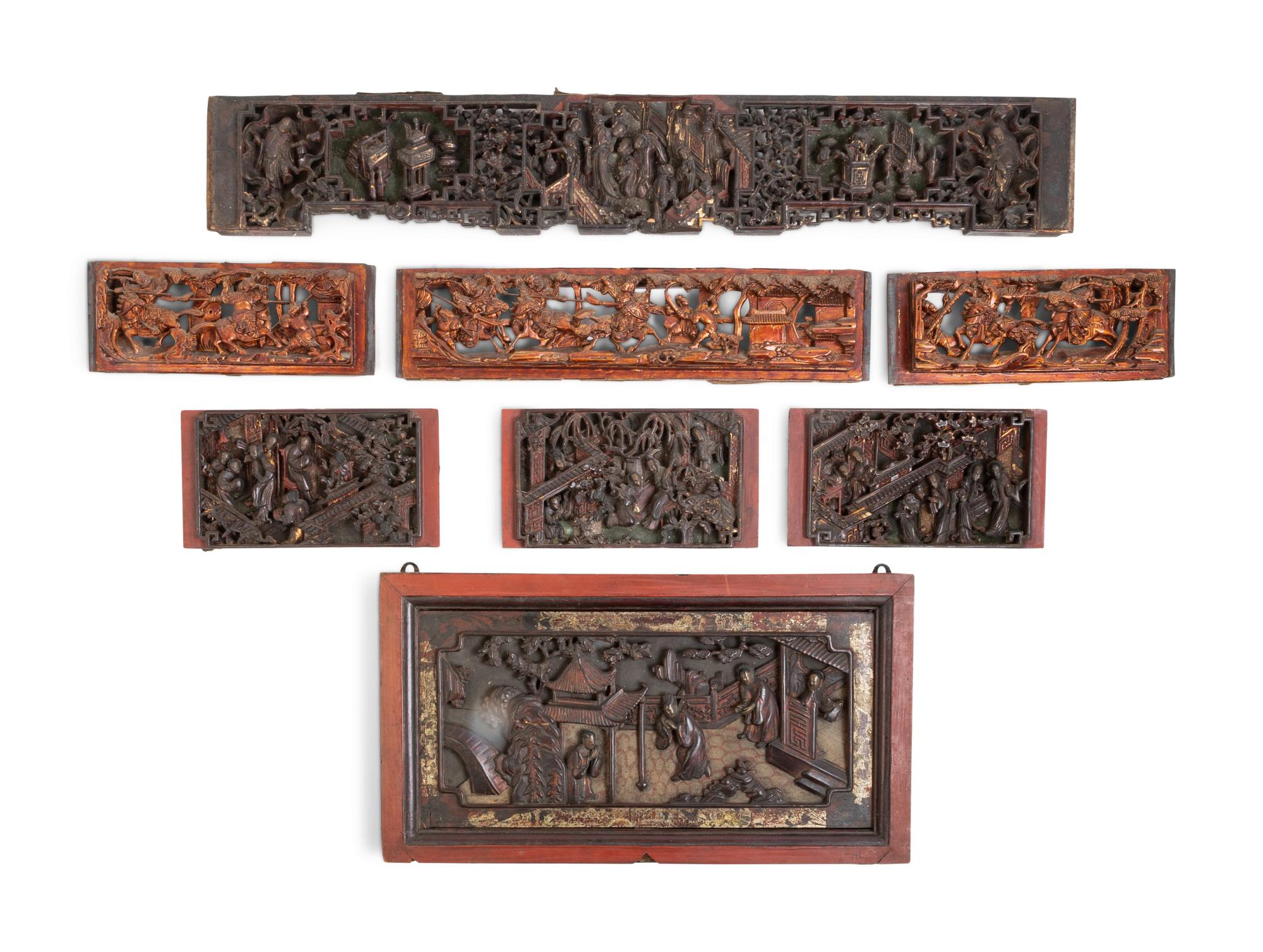 Ten Chinese Carved Wood Panels