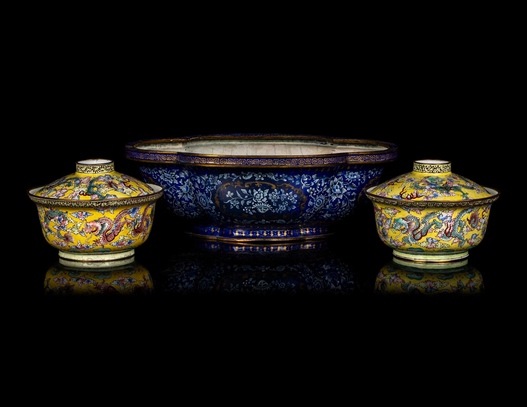 Three Chinese Canton Enamel on Copper Wares