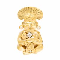 Yellow Gold and Diamond Figural Pendant Brooch