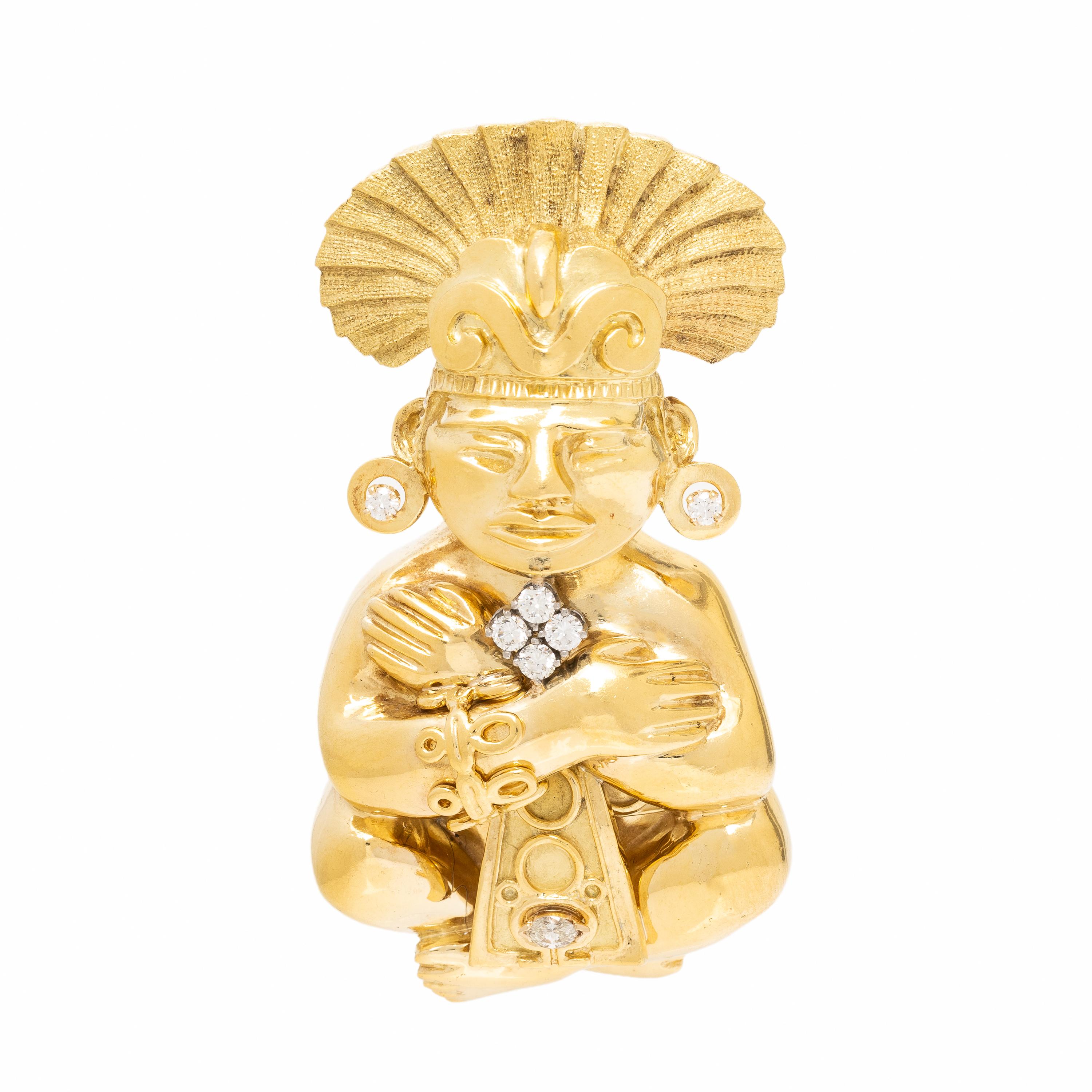 Yellow Gold and Diamond Figural Pendant Brooch