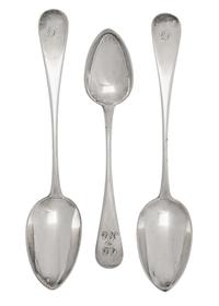Three American Silver Tablespoons, Obadiah Rich, Boston, Mid-19th Century, comprising a pair of large tablespoons and a smaller tablesp