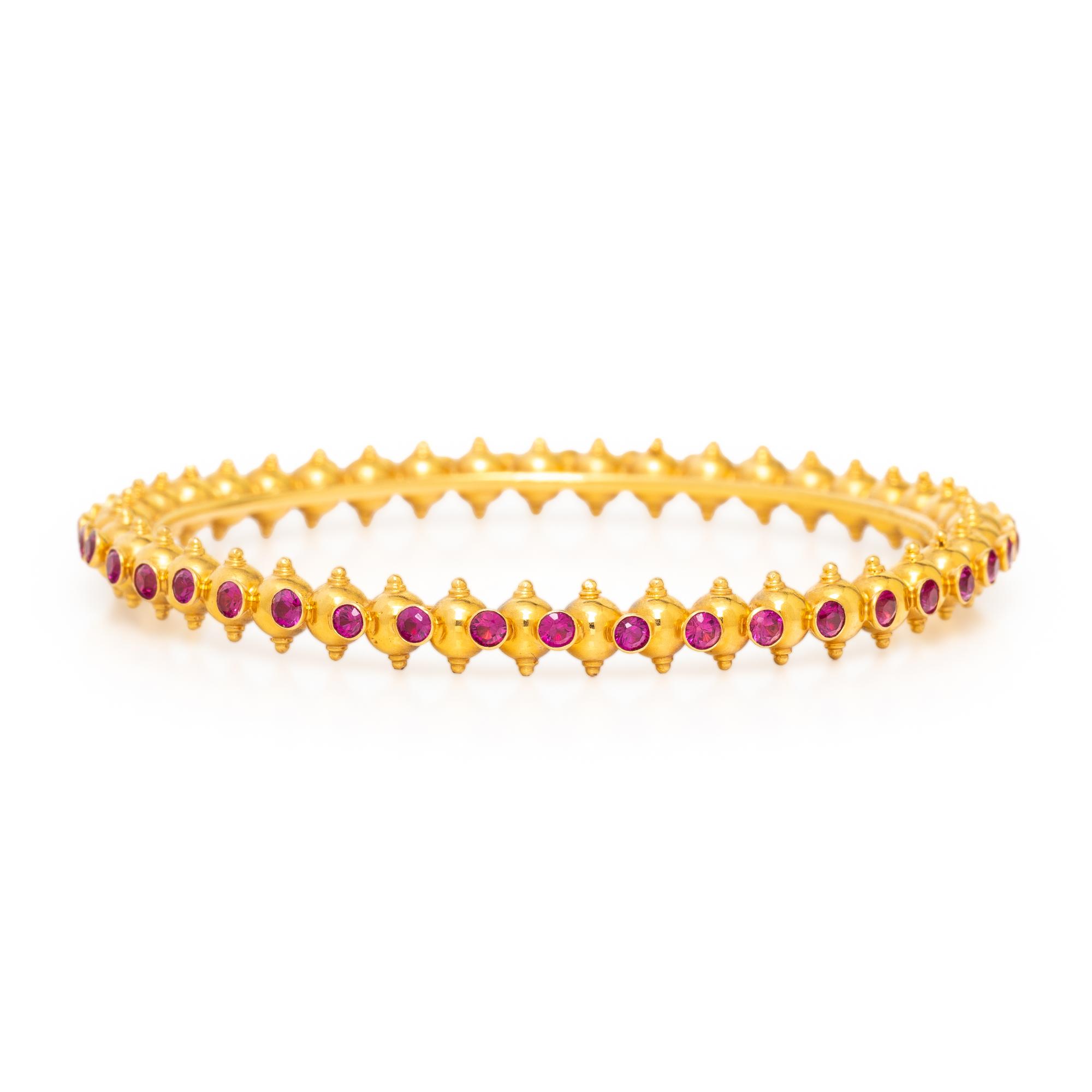 Pair of High-Karat Yellow Gold and Synthetic Ruby Bangle Bracelets