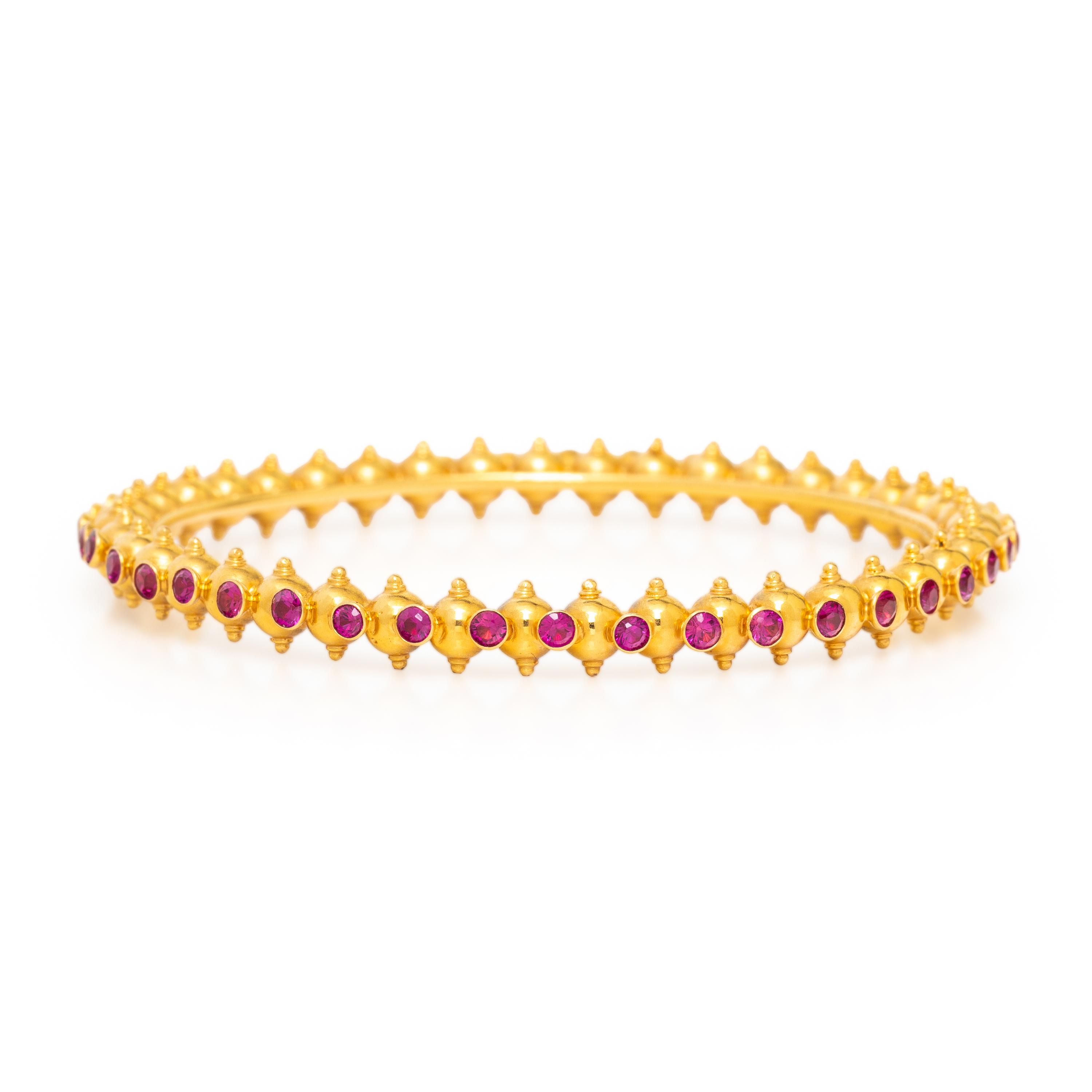 Pair of High-Karat Yellow Gold and Synthetic Ruby Bangle Bracelets