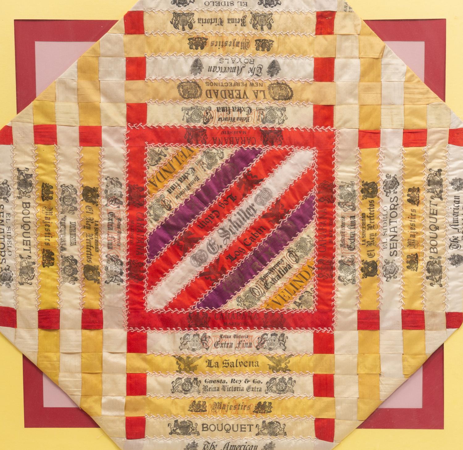 A Folk Art Silk Cigar Ribbon Display