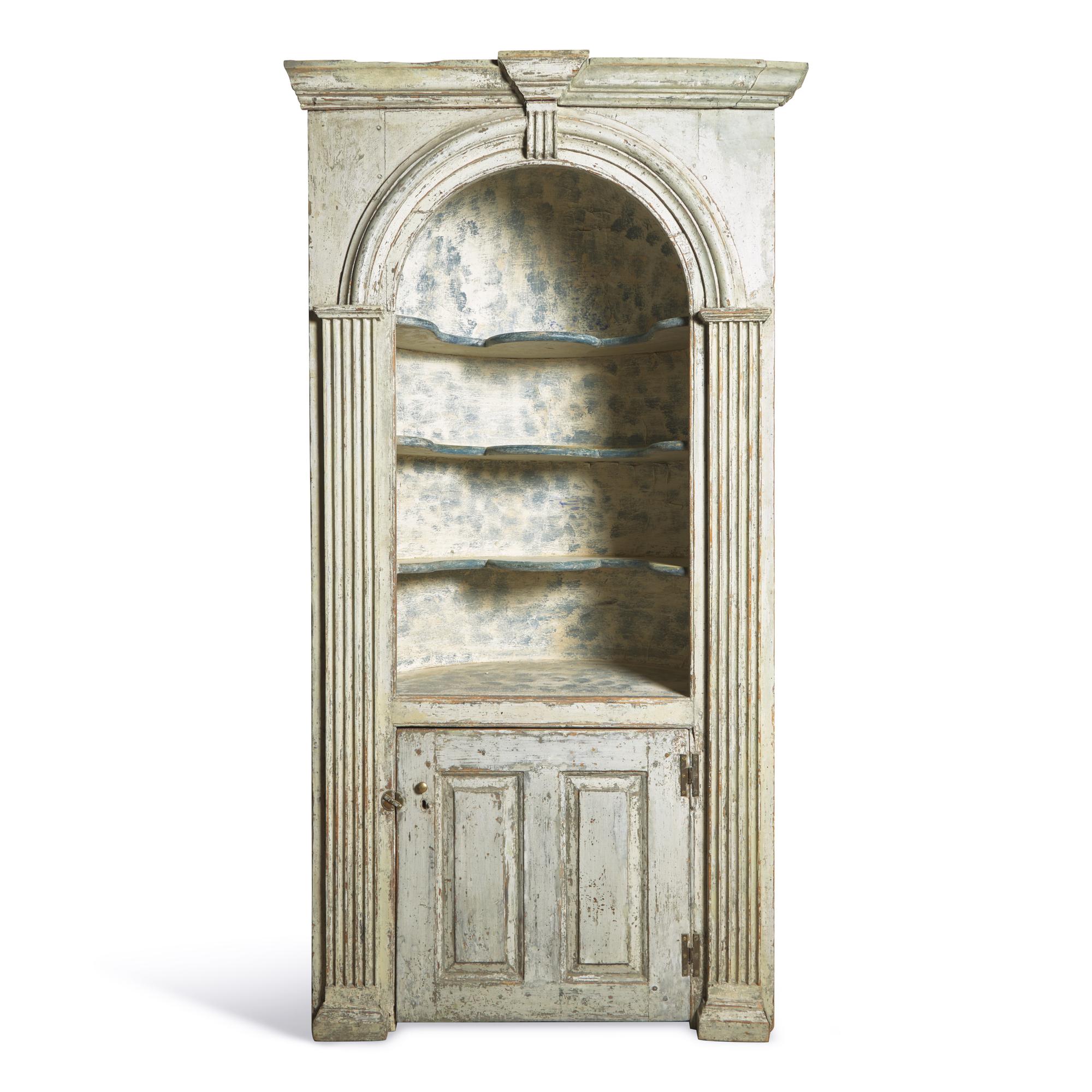 A Chippendale Blue-Painted Pine Corner Cupboard
