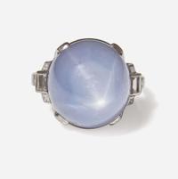 A Platinum, Diamond, and Star Sapphire Ring