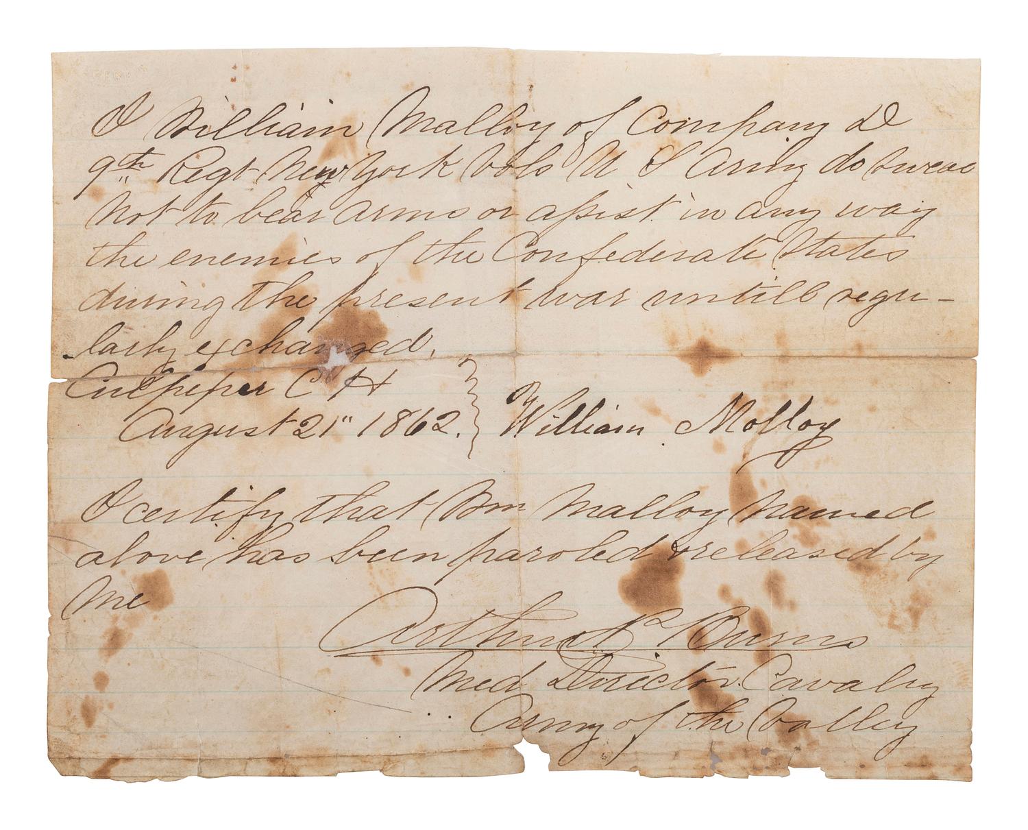 [CIVIL WAR]. Virginia war-date documents and covers incl. Confederate parole from Ashby's Cavalry.