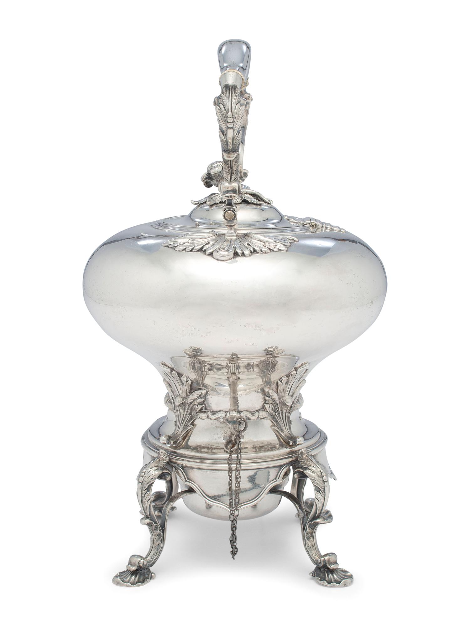 An American Coin Silver Teapot on Stand