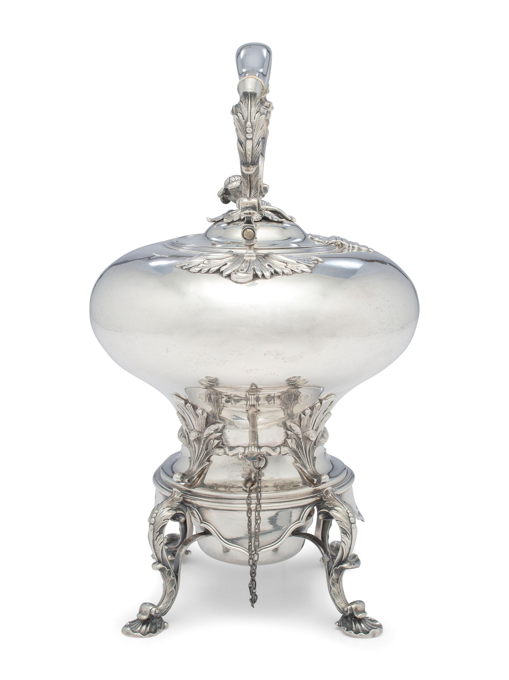 An American Coin Silver Teapot on Stand