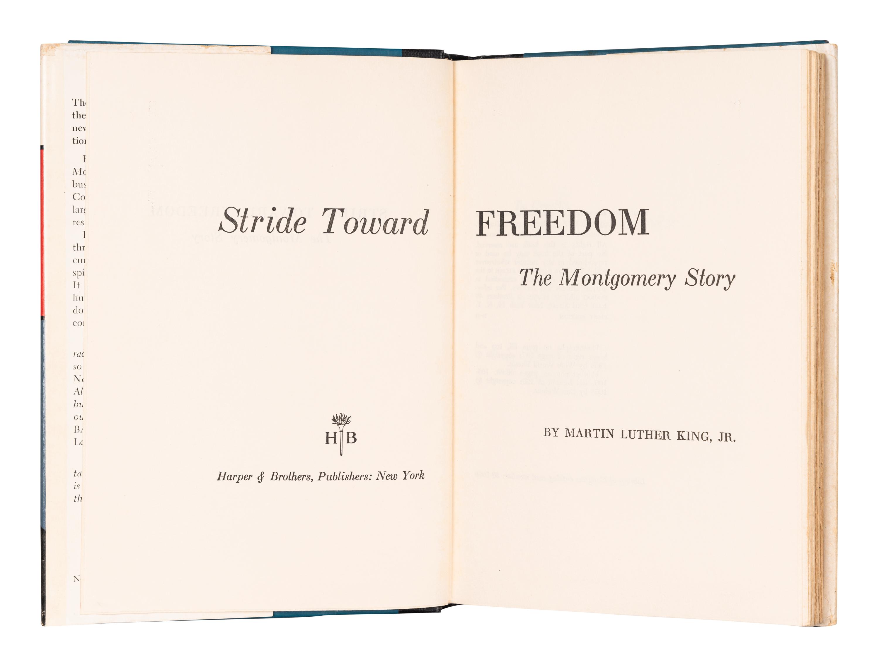 KING, Martin Luther, Jr. (1929-1968). Stride Toward Freedom . The Montgomery Story. New York: Harper & Brothers, 1958.