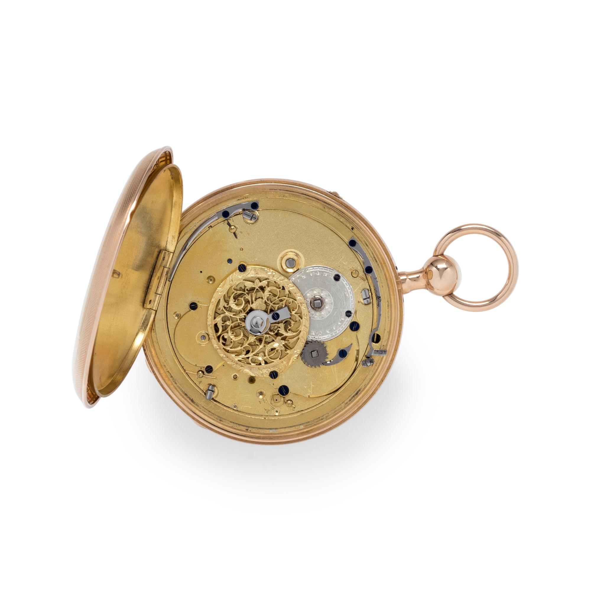 18K PINK GOLD QUARTER REPEATER OPEN FACE POCKET WATCH