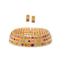 YELLOW GOLD AND MULTIGEM COLLAR NECKLACE AND EARRINGS