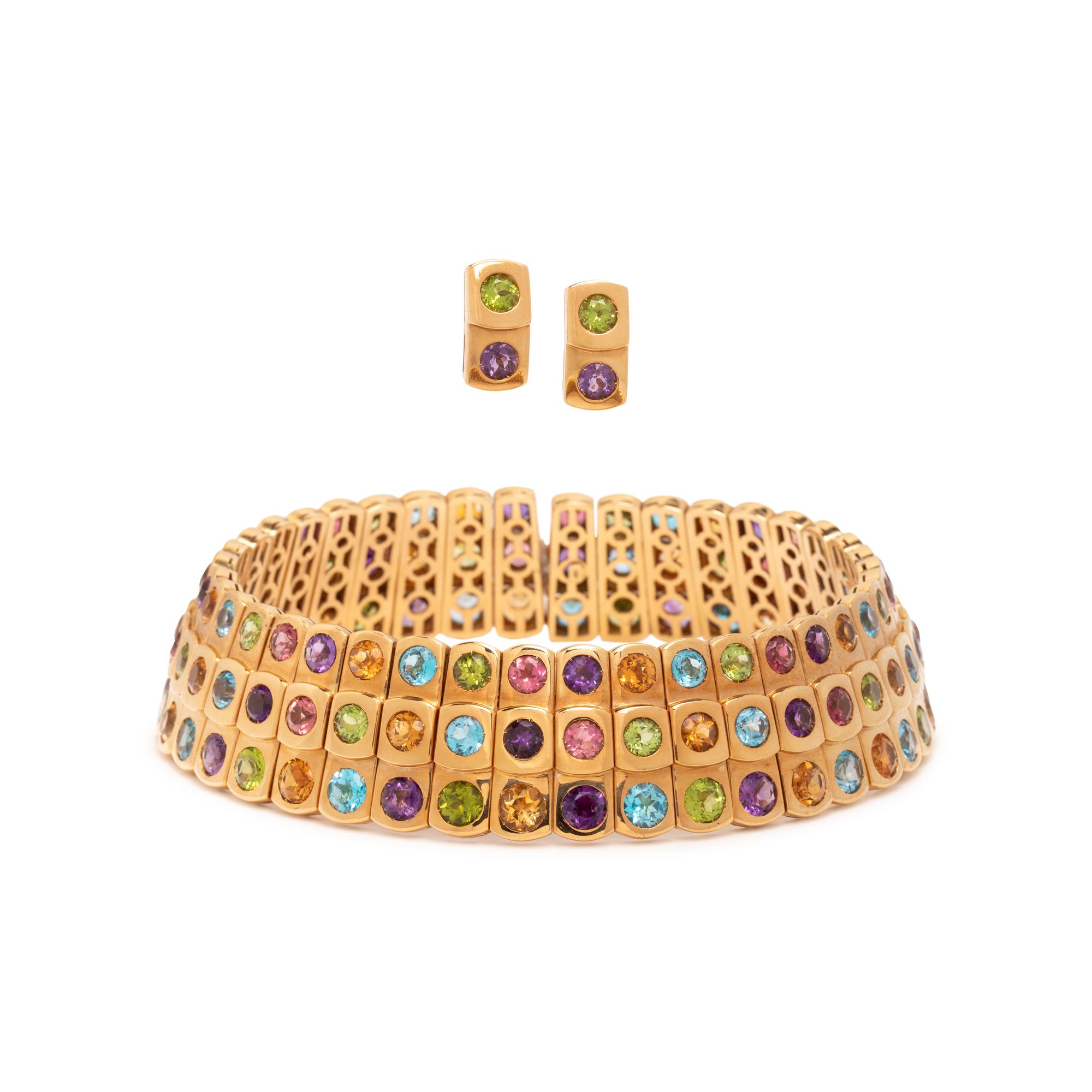 YELLOW GOLD AND MULTIGEM COLLAR NECKLACE AND EARRINGS