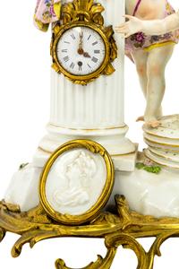 A Meissen Porcelain Figural Mantel Clock