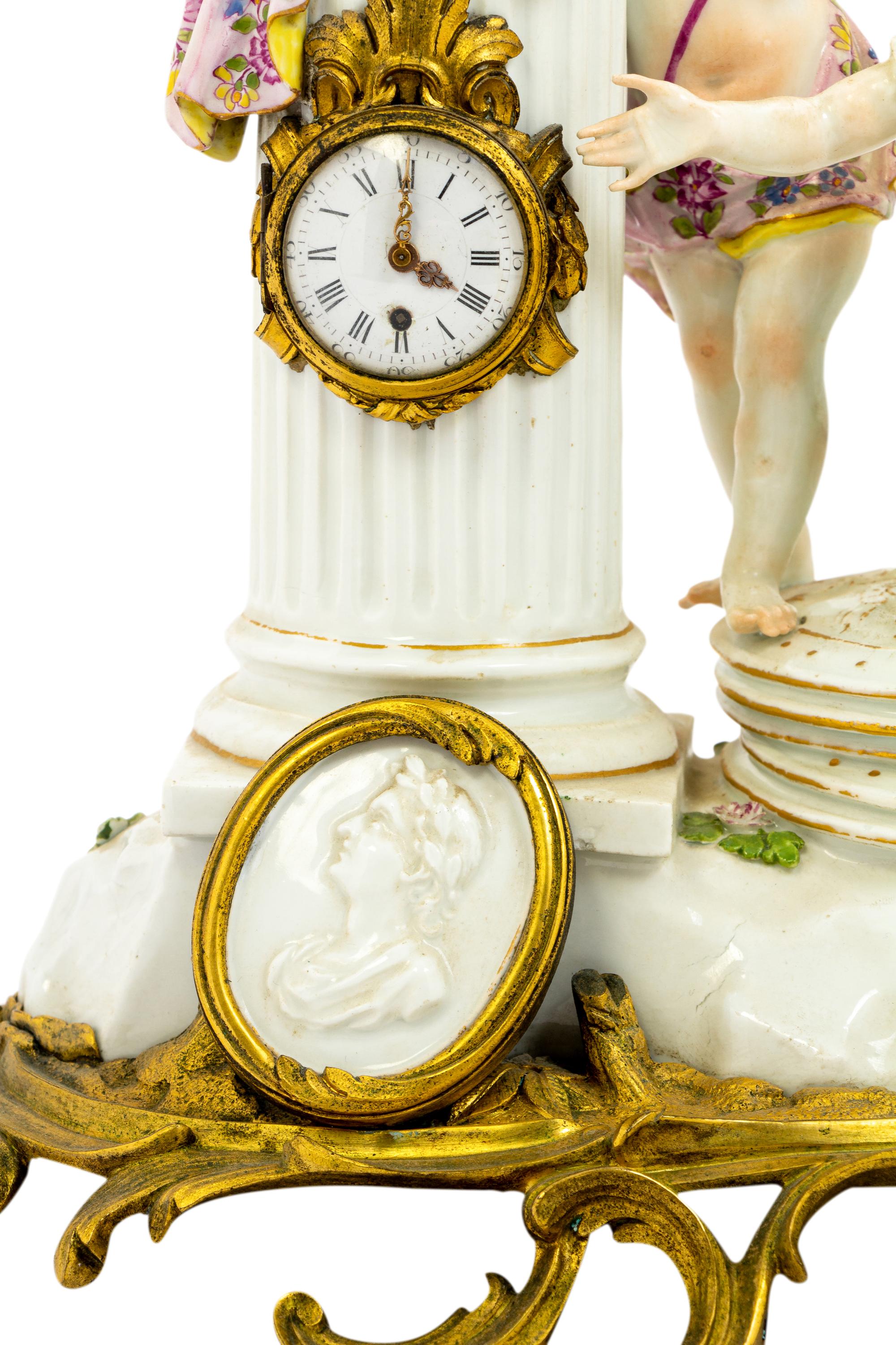 A Meissen Porcelain Figural Mantel Clock