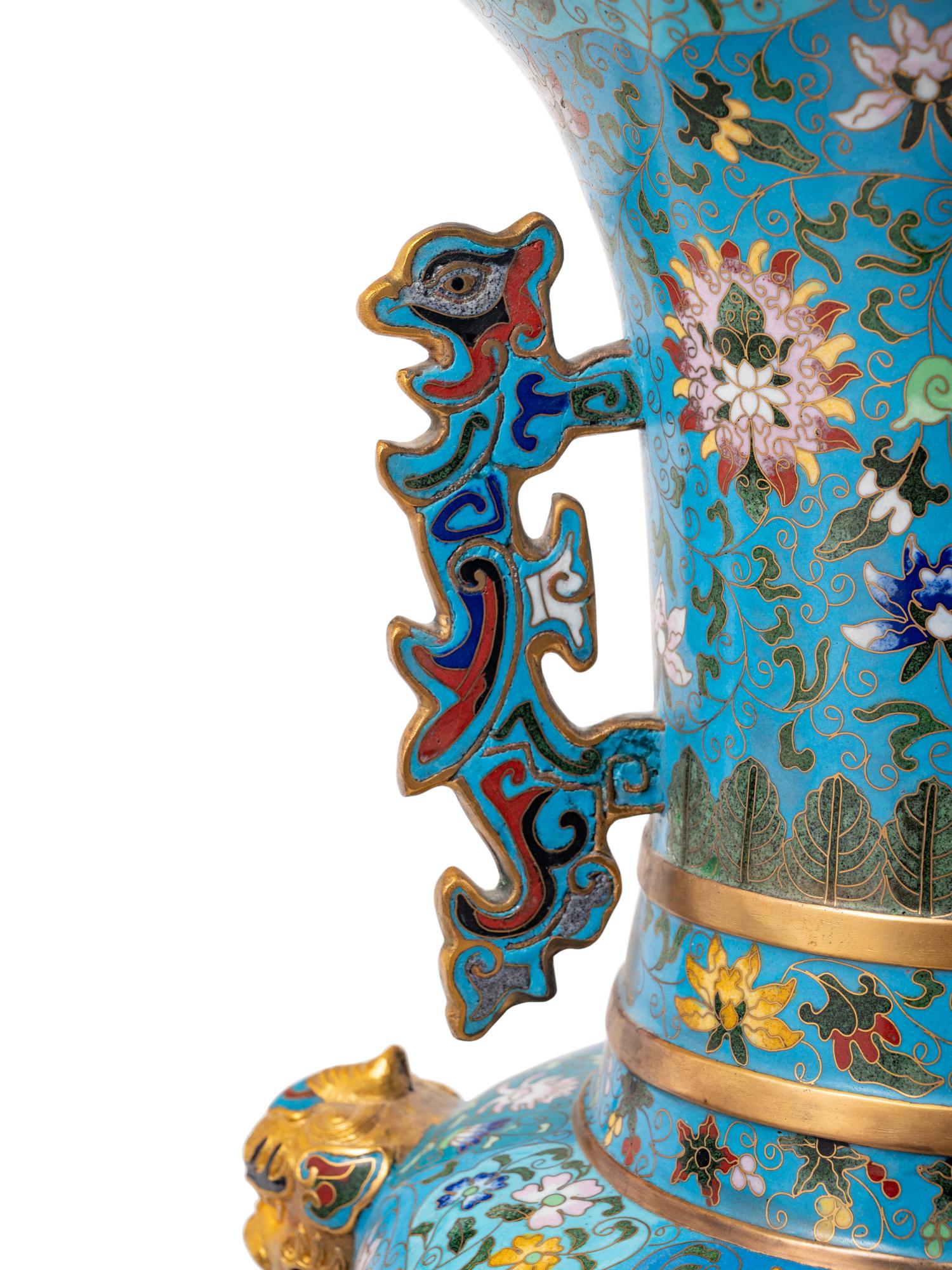 Two Large Chinese Blue Ground Cloisonné Enameled Vessels