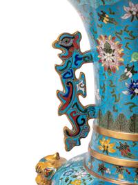 Two Large Chinese Blue Ground Cloisonné Enameled Vessels