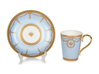 Nine English Porcelain Luncheon Plates and Five Continental Porcelain Cups with Saucers