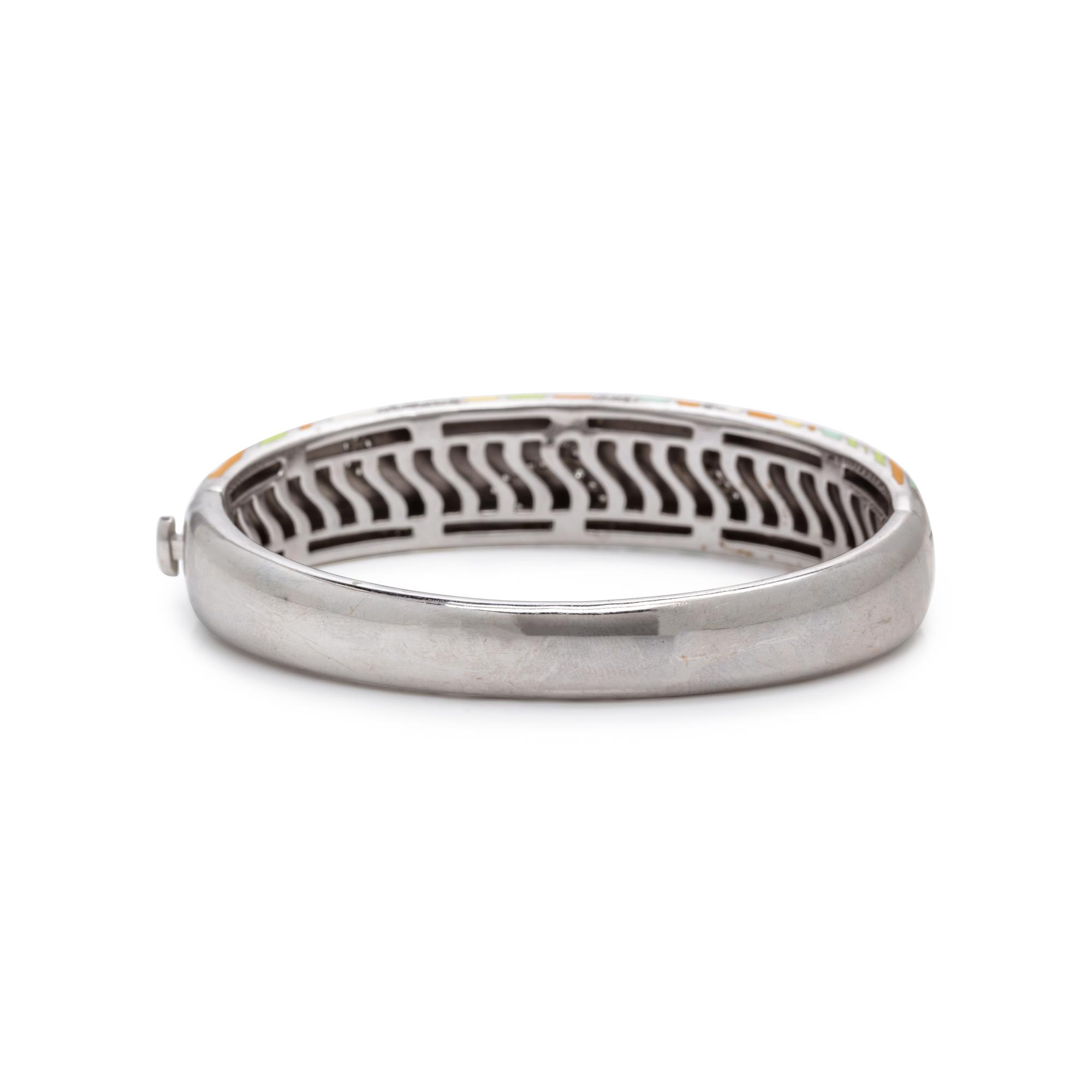 Roberto Coin, Enamel, Diamond, and White Gold Bangle Bracelet and Earrings