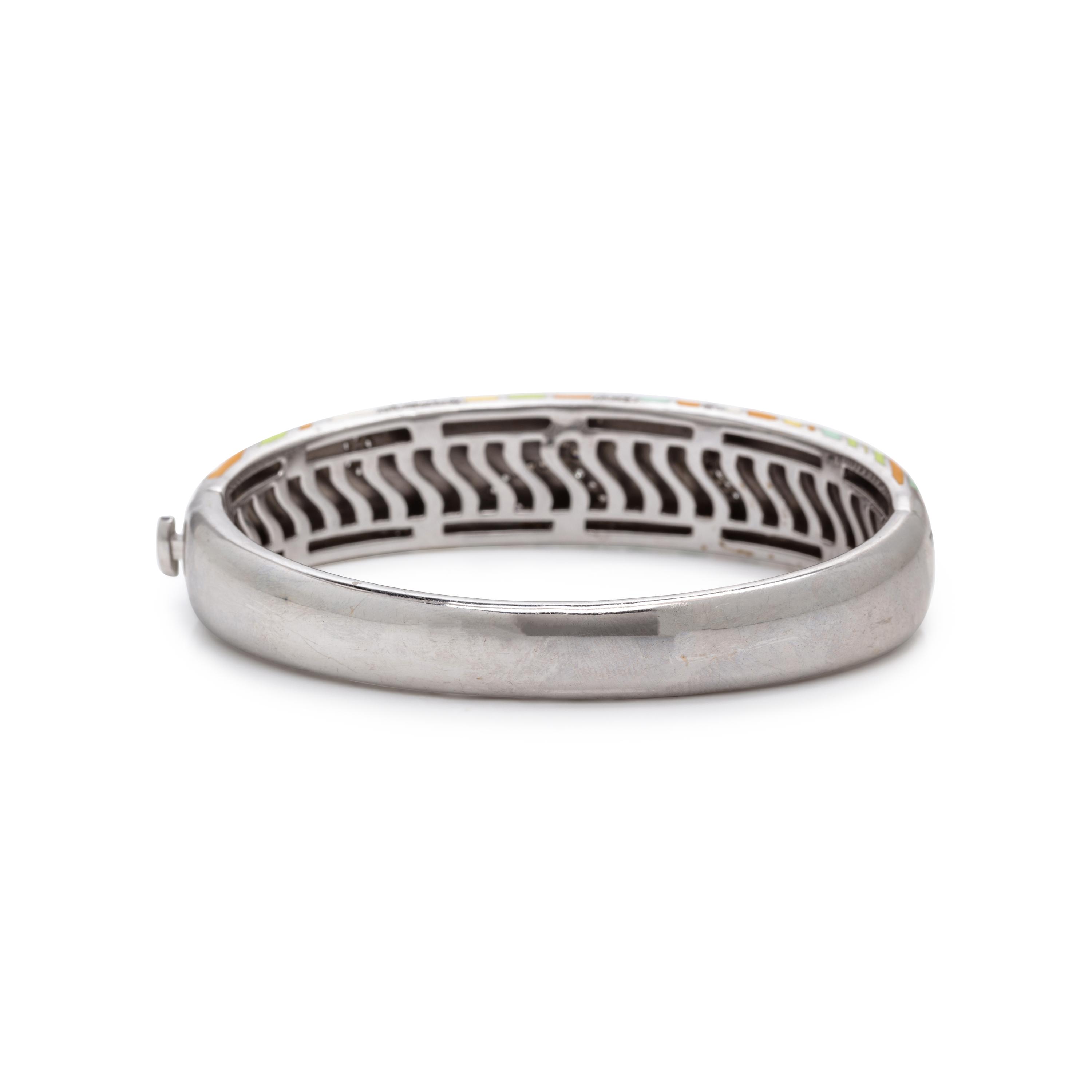Roberto Coin, Enamel, Diamond, and White Gold Bangle Bracelet and Earrings