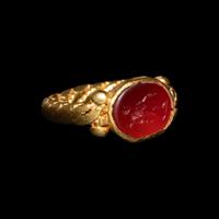 An Italic Carnelian Intaglio with Perseus — Set in a Late Roman gold ring