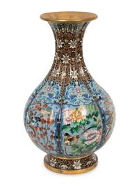 A Large Chinese Cloisonné Lobed Baluster Vase