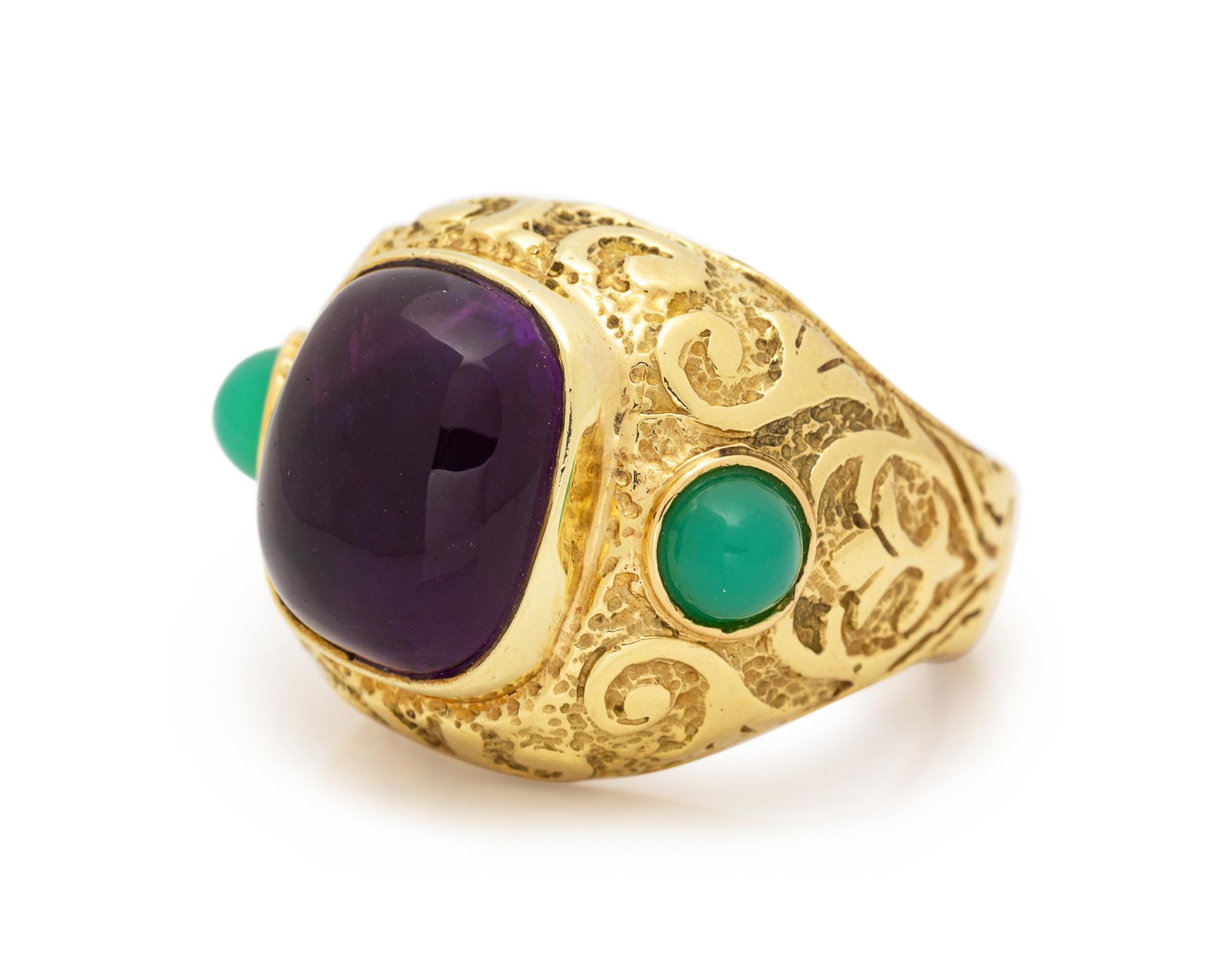 A Yellow Gold, Amethyst and Chrysoprase Ring,