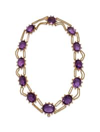 VICTORIAN, YELLOW GOLD AND AMETHYST SWAG NECKLACE