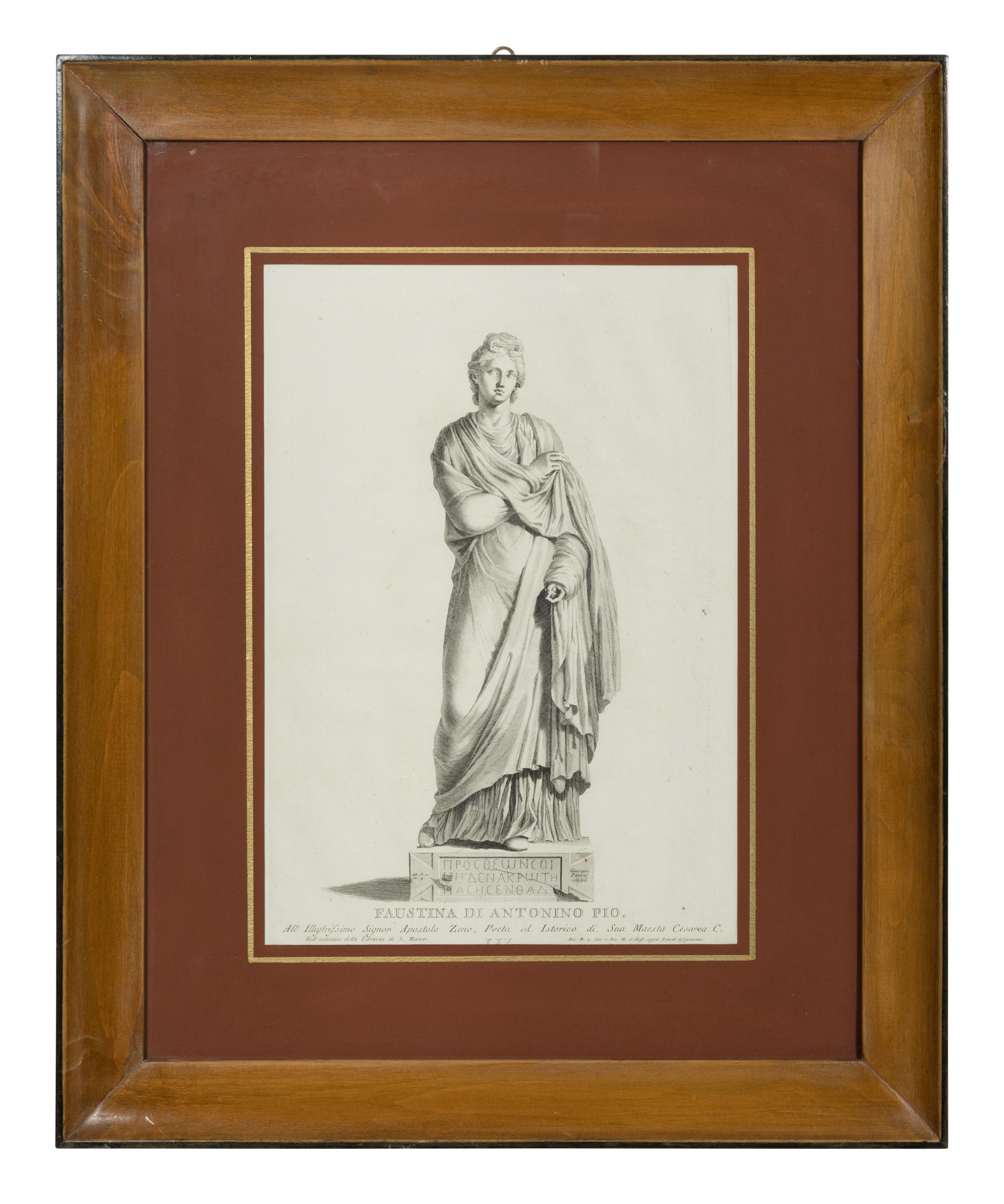 A Set of Four Prints of Antique Statues published by Antonio Maria Zanetti (1706-1778)]. From Delle Antiche Statue Greche e Romane che nell'Antisala della Libreria di San Marco, Venice,1740-1743 sight: 16 x 11 1/4 inches. framed: 25 3/4 x 21 inches.
