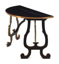 A Contemporary Black Painted and Parcel Gilt Demilune Table