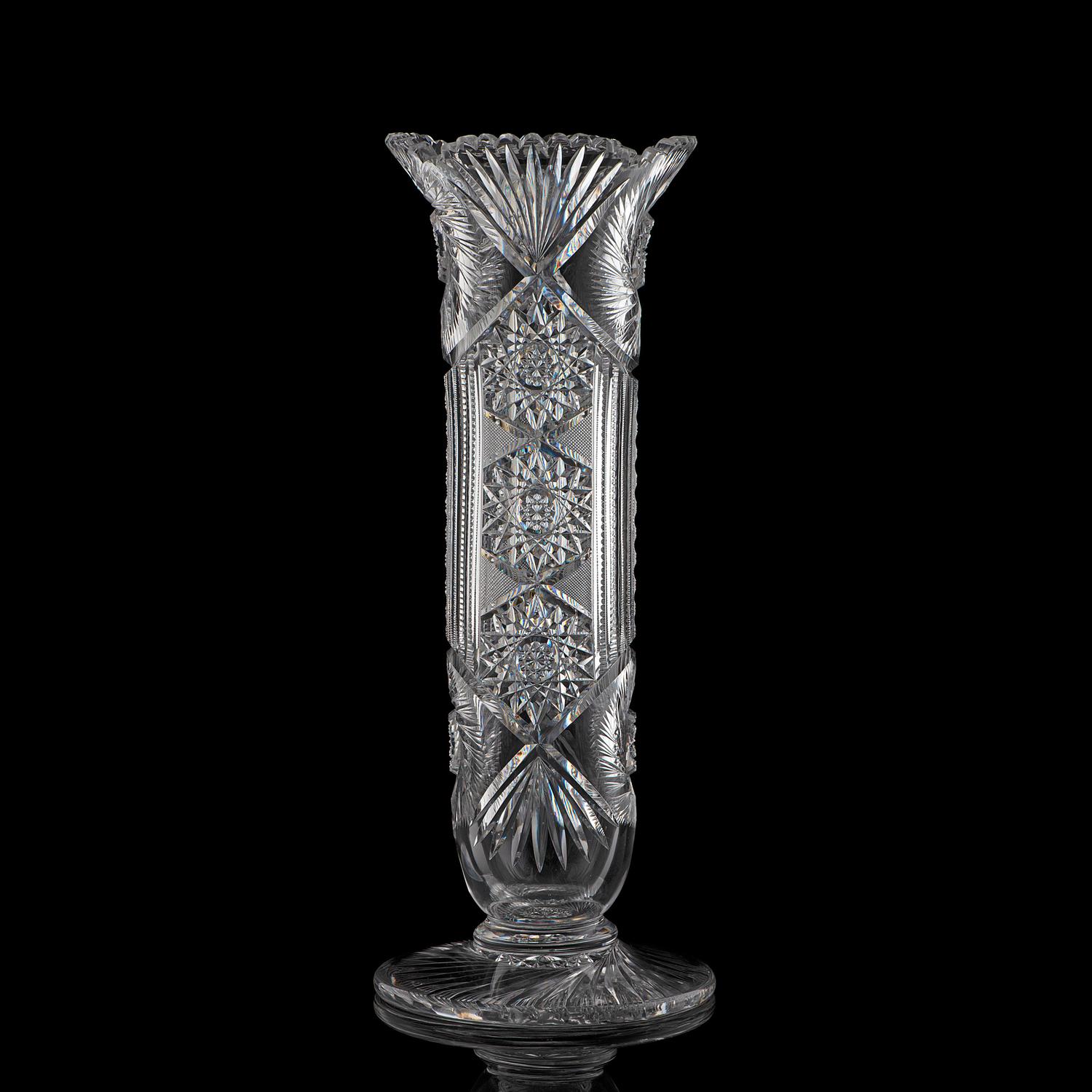 A Brillliant-Period Cut Glass Trumpet Vase with a Pinwheel-Cut Foot