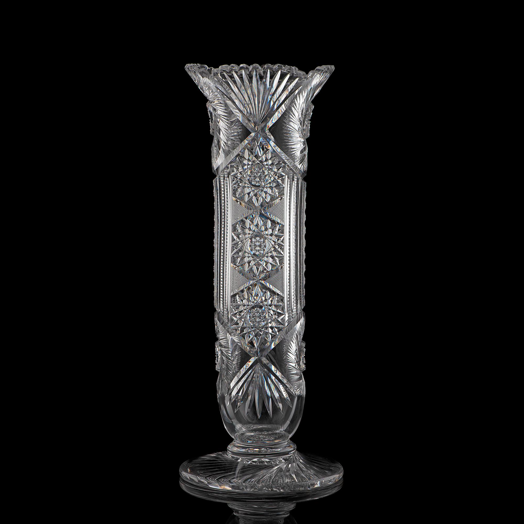 A Brillliant-Period Cut Glass Trumpet Vase with a Pinwheel-Cut Foot