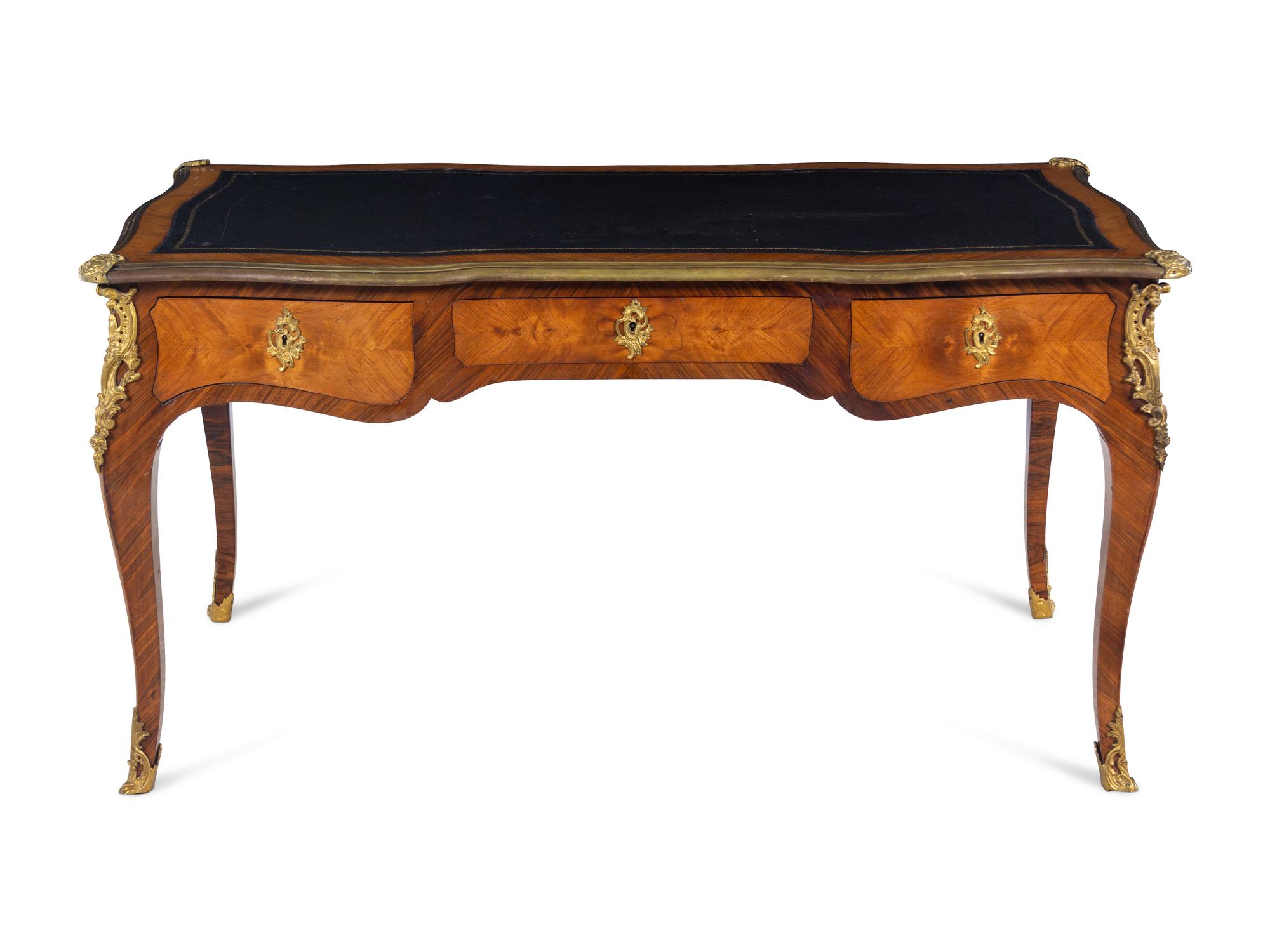A Louis XV Style Gilt Bronze Mounted Bureau Plat