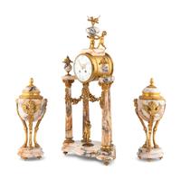A French Gilt Bronze and Marble Mantel Clock Garniture