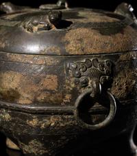 A Chinese Archaic Bronze Covered Tripod Vessel, Dun, Spring and Autumn Period 春秋 青銅敦