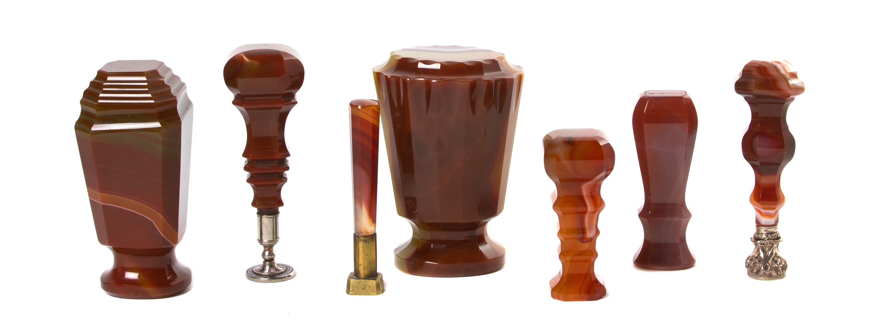 A Collection of Agate Mounted Seals, Height of tallest 3 7/8 inches.