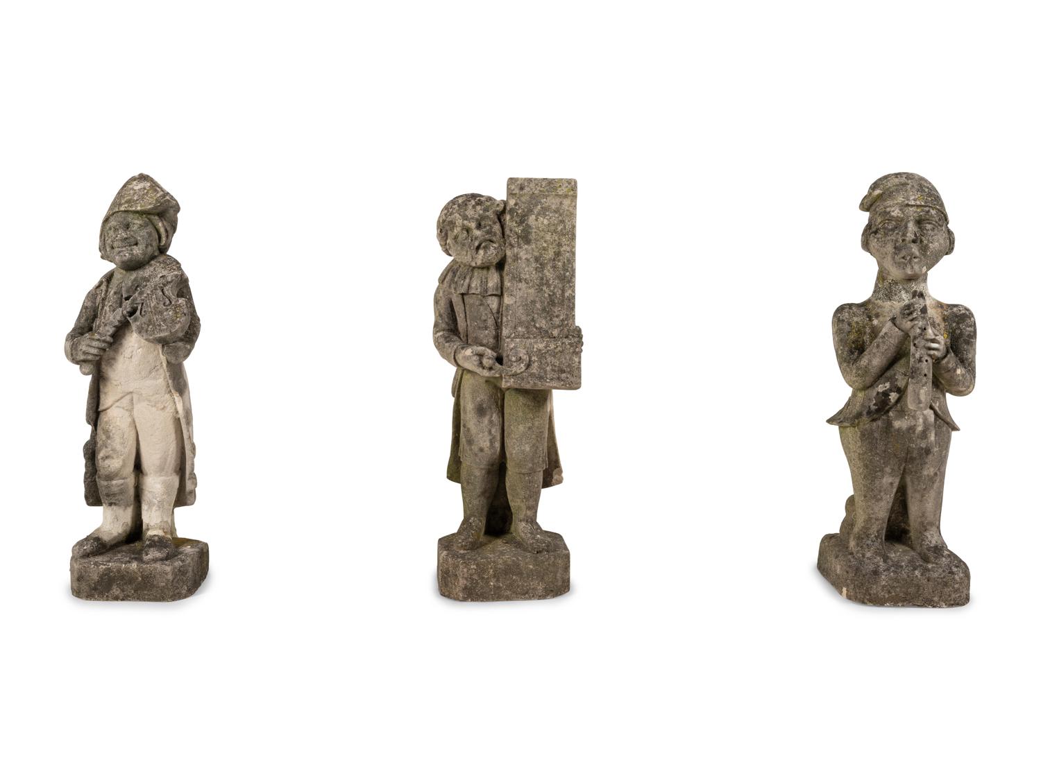 Five French Limestone Garden Figures of Musicians
