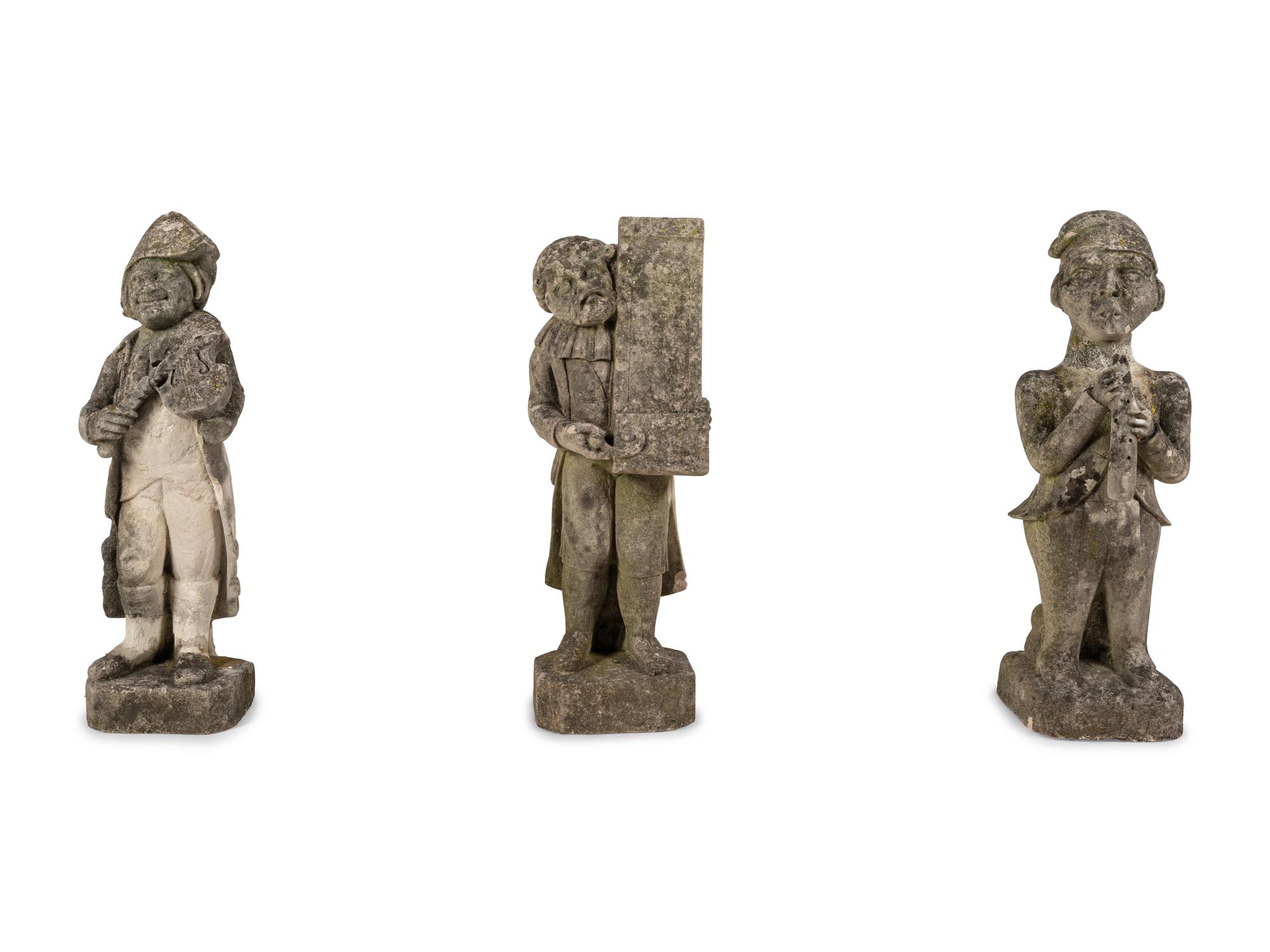Five French Limestone Garden Figures of Musicians